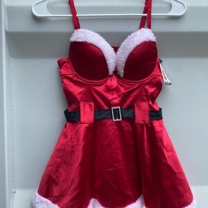 NWT Red and White Holiday Chemise with Santa-Inspired Details